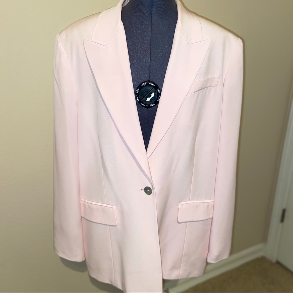 100% silk powder pink one-button blazer